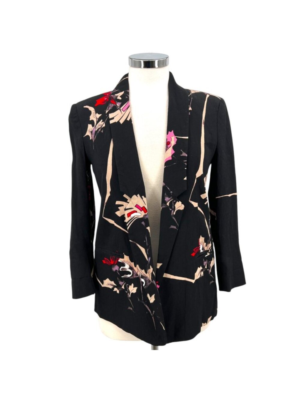 French Connection Enshima Suiting Open Front Floral Blazer Jacket Black Size 2